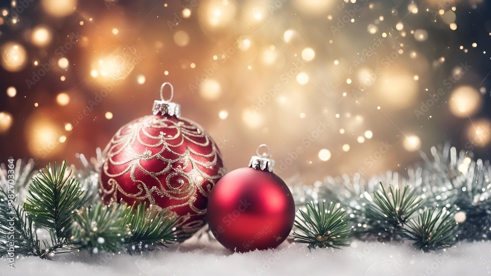 Fototapeta premium Christmas celebration decorative background with red golden blues and white