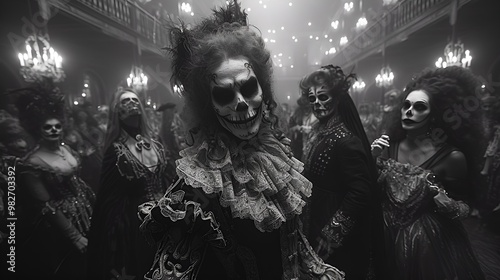 Halloween ball - black and white - spooky - scary - vintage - retro - period - dance - ghoul 