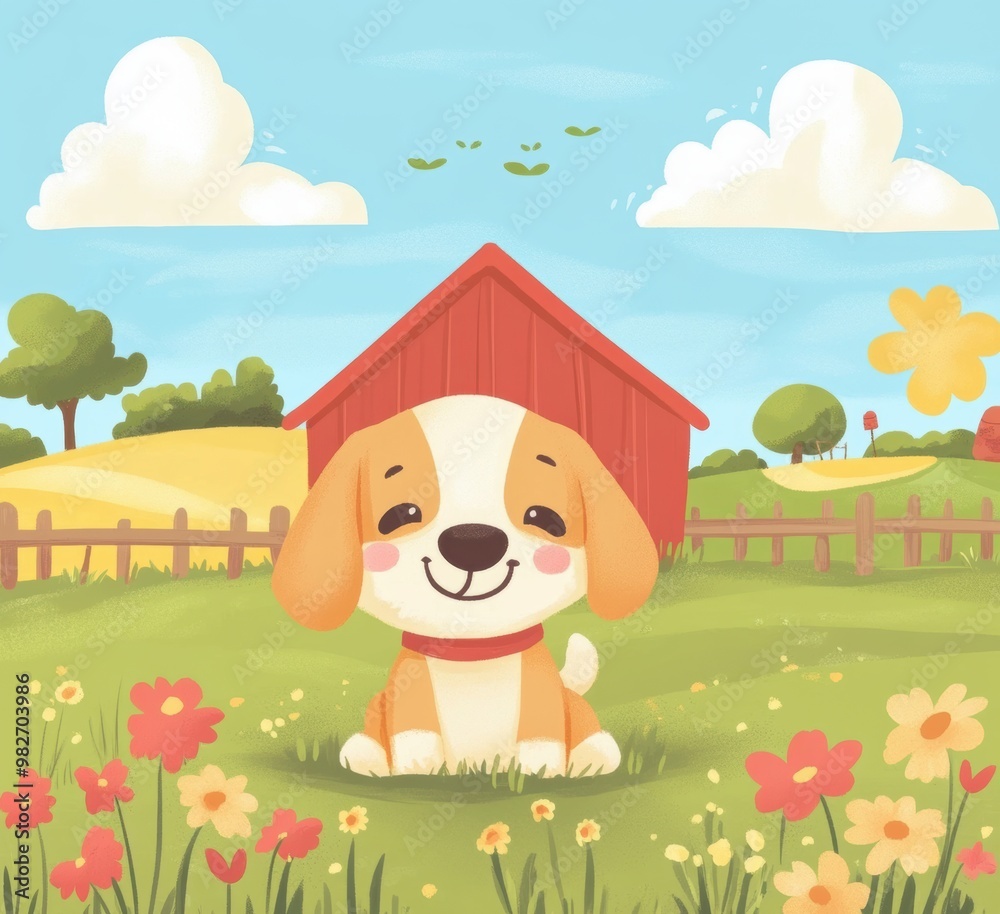 Naklejka premium Happy Puppy in Field.