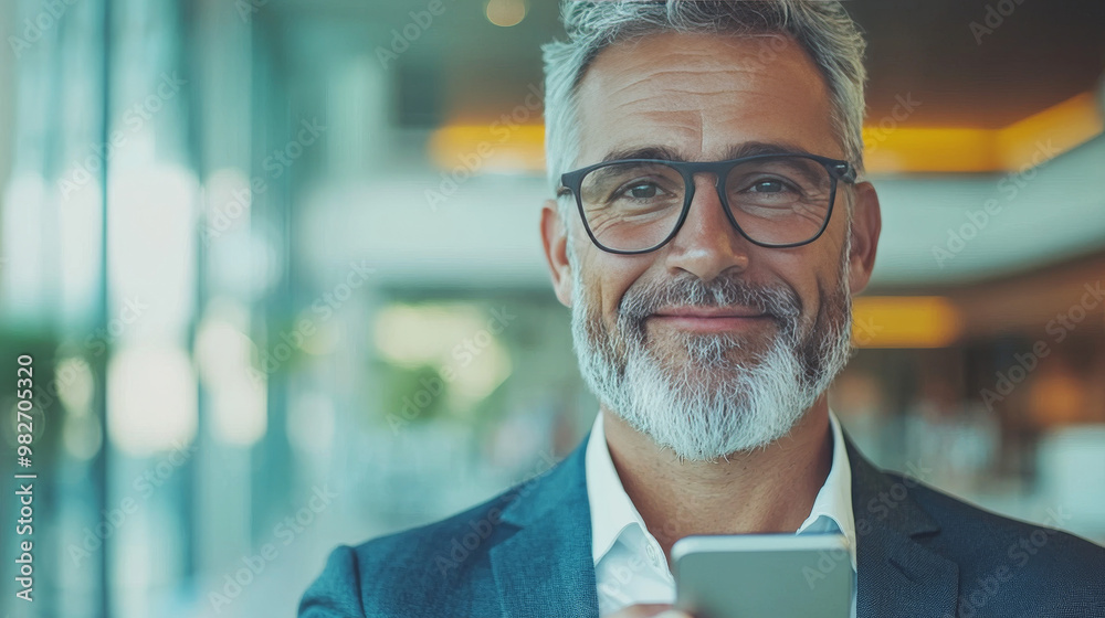 Fototapeta premium Smiling businessman holding a phone