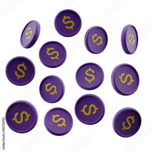 3D Coin with dollar sign Falling