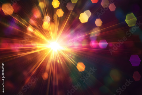 burst of colorfull light with hexagonal flare