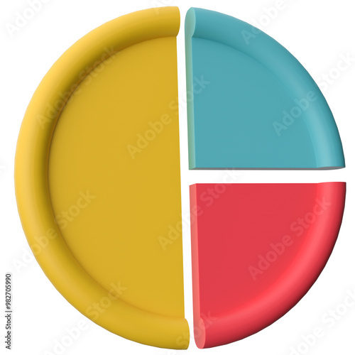 Chart pie infographic share. Element Infographic is divided into parts. Realistic 3d geometric round shape design.