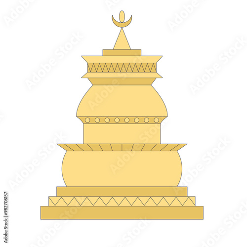  Golden yellow stupa Buddhist architectural sculptural religious building modern flat design style single isolated image