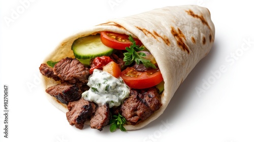 Delicious wrap filled with grilled meat, fresh vegetables, and creamy sauce, perfect for a quick and satisfying meal.