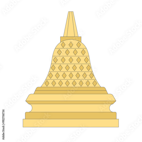  Golden yellow stupa Buddhist architectural sculptural religious building modern flat design style single isolated image