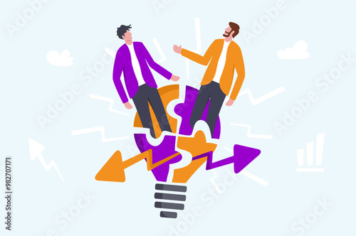 Idea brainstorming, cooperation or collaboration to get solution, teamwork or team meeting to develop idea together, employee participation concept.