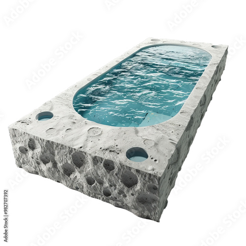 3d rendering of a swimming pool with clean water on the moon surface photo