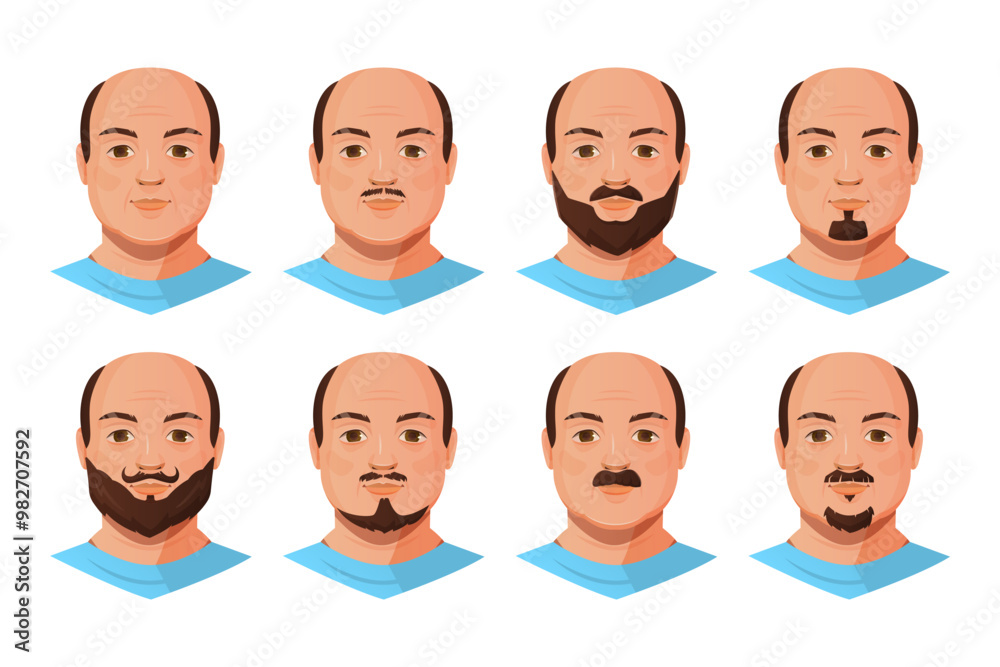 Set of bald male avatars with facial hair variations Set of bald male avatars with facial hair variations
