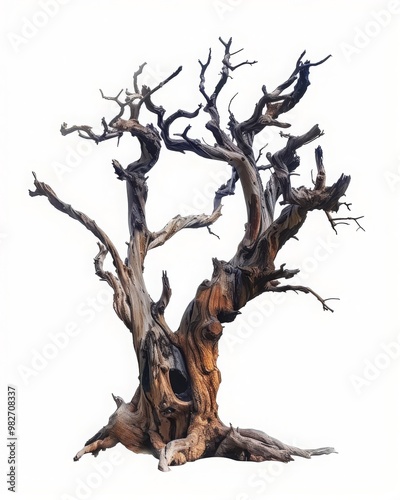 old dead spooky tree isolated on a white background, cut-out, png, clipping path 