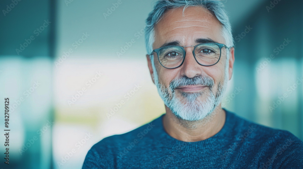 Smiling man in glasses looks at camera. Smiling man in glasses looks at camera.