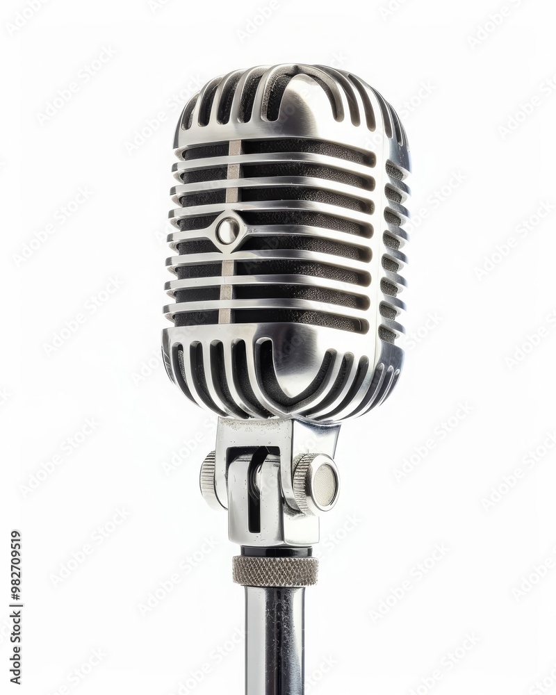 Obraz premium Vintage metal microphone on white background, cut-out, PNG, clipping path