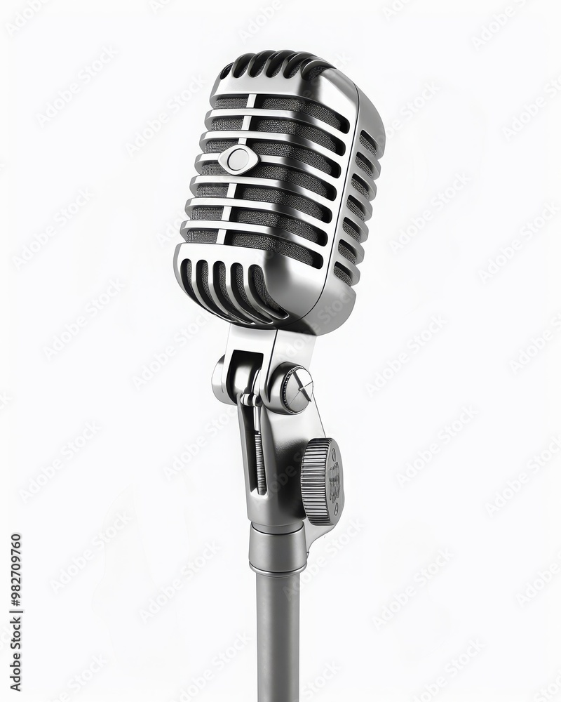Fototapeta premium Vintage metal microphone on white background, cut-out, PNG, clipping path