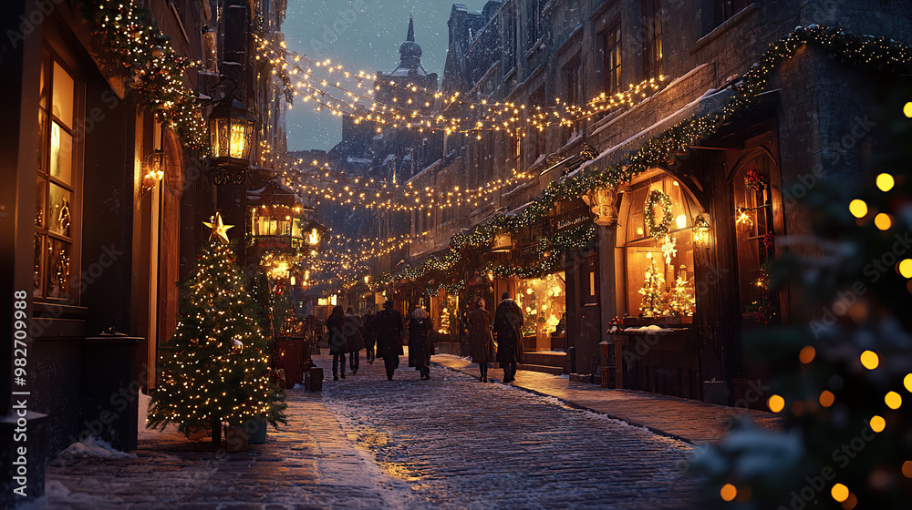 Holiday Decorations on Narrow Town Streets (christmas-tree) Holiday Decorations on Narrow Town Streets (christmas-tree)