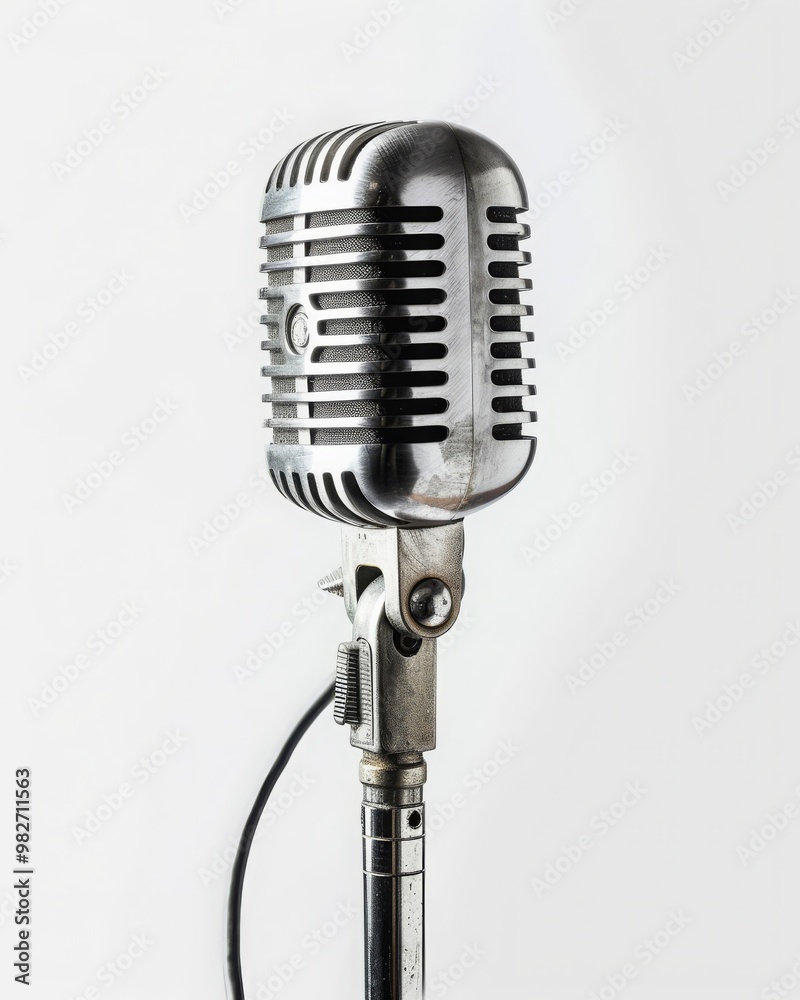 Fototapeta premium Vintage metal microphone on white background, cut-out, PNG, clipping path