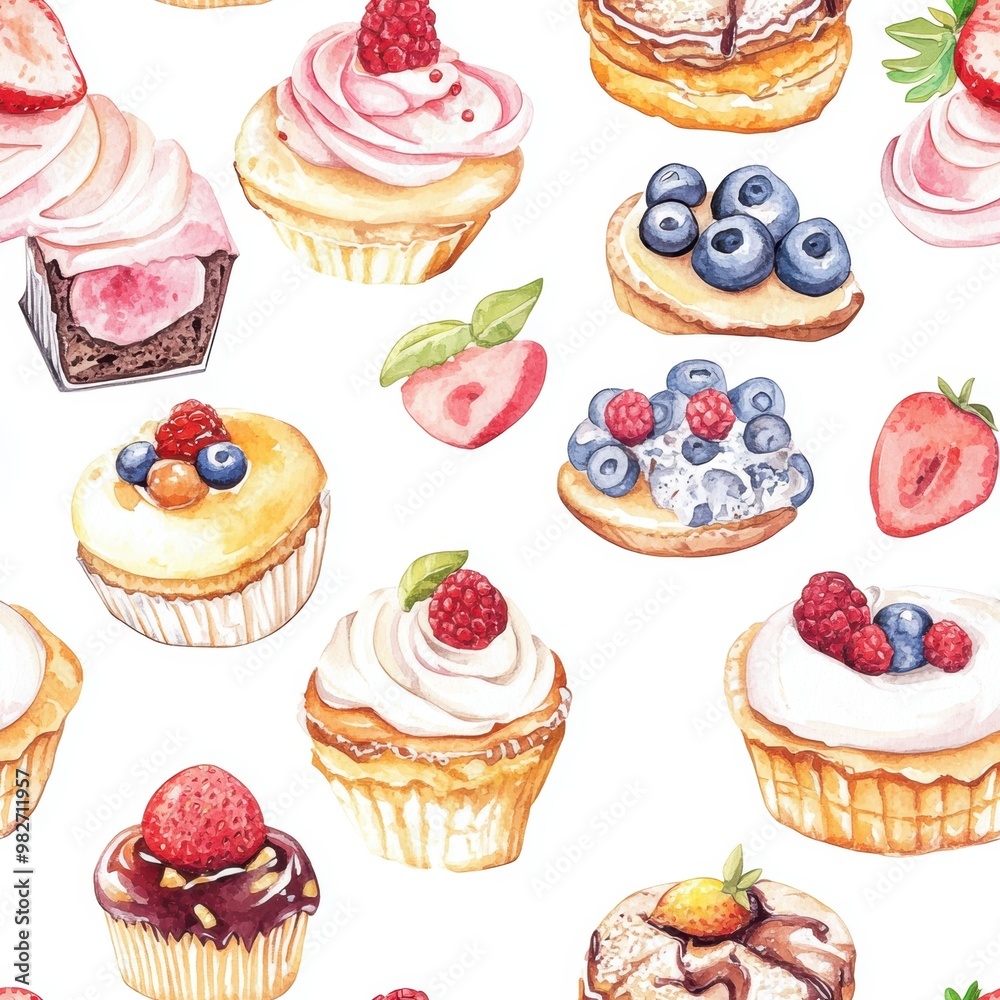 Watercolor Pastry Pattern. Watercolor Pastry Pattern.