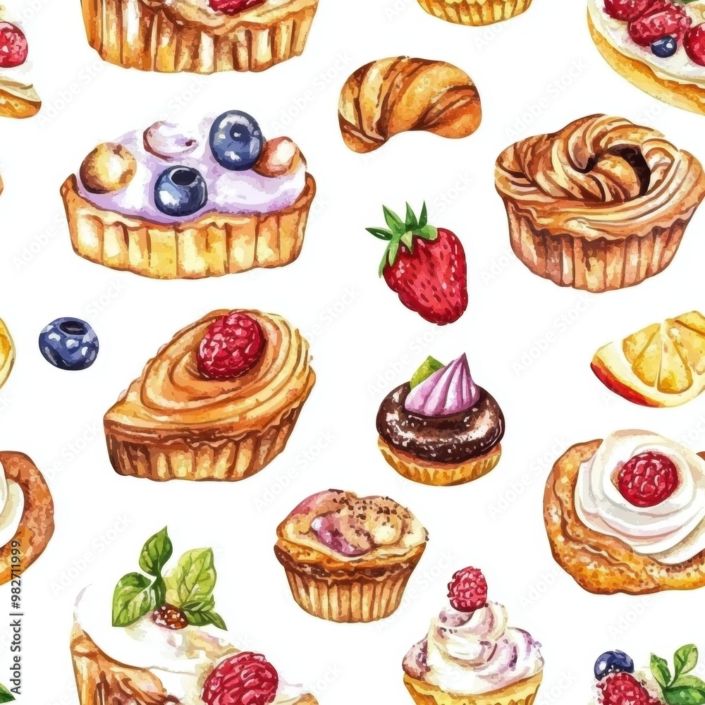 Watercolor Pastry Pattern. Watercolor Pastry Pattern.