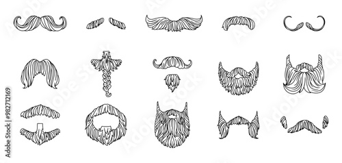 Different mustache and beard styles in black outline