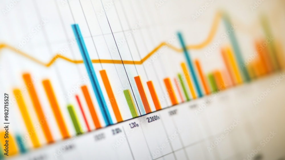 A close-up of a financial chart showing upward trends with colorful line graphs and bar charts, set against a white background. A close-up of a financial chart showing upward trends with colorful line graphs and bar charts, set against a white background.