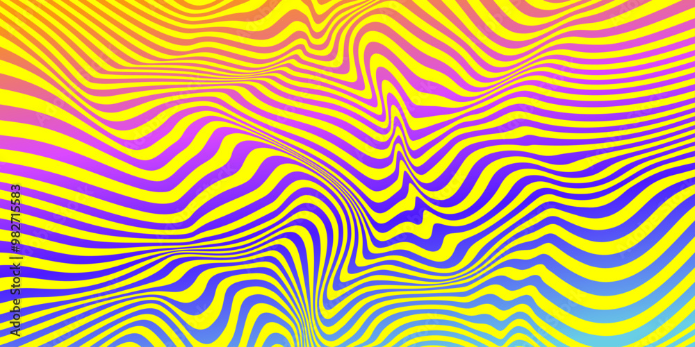 Cool Y2k Wavy Vector Pattern. Trendy Groovy Abstract Curvy Striped Background. Geometric Linear Optical Illusion Art. Psychedelic Illustration.