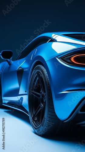 Blue Sports Car Rear View.