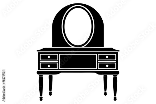 A vanity table with mirror silhouette vector, icon illustration on white background. 