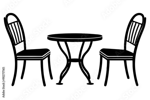 A set of dining chairs with table silhouette vector,icon illustration on white background. 