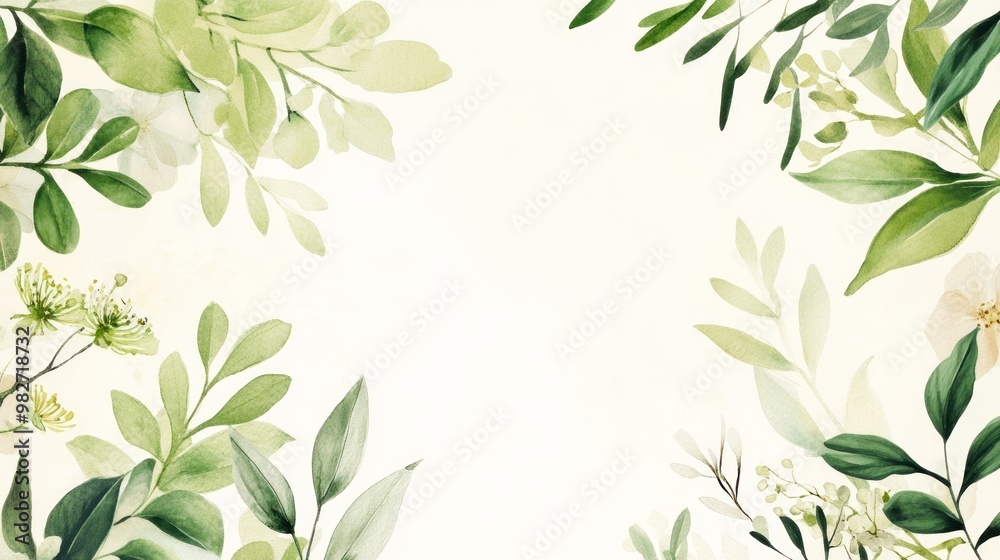 A botanical wedding card design featuring lush greenery and light flowers framing the edges, ideal for a nature-inspired wedding. A botanical wedding card design featuring lush greenery and light flowers framing the edges, ideal for a nature-inspired wedding.