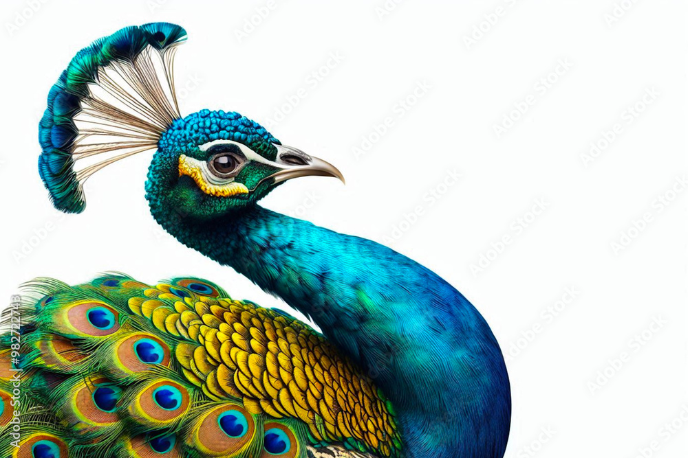 Fototapeta premium closeup colorful elegant beautiful peacock on white background