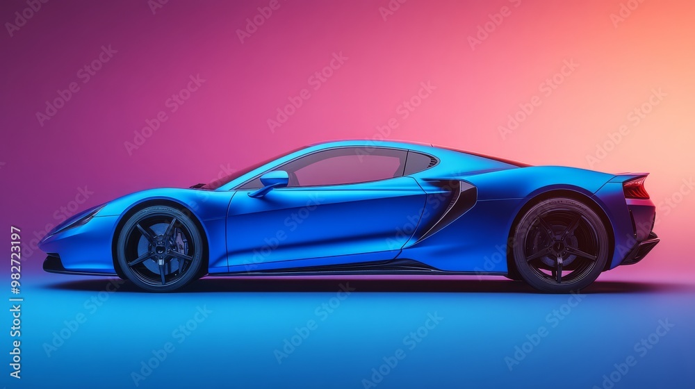 Blue Sports Car in Neon Light. Blue Sports Car in Neon Light.