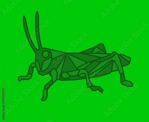 Grasshopper. Vector Grasshopper. Grasshopper Geometric Design. Grasshopper green background