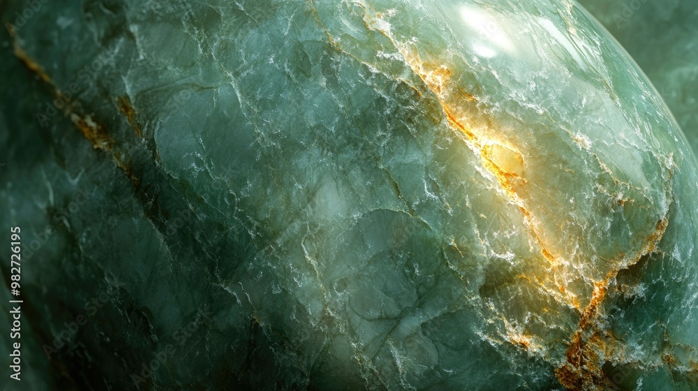 Zoomed-in view of a polished jade stone, its deep green hues and smooth texture illuminated by soft light. Zoomed-in view of a polished jade stone, its deep green hues and smooth texture illuminated by soft light.