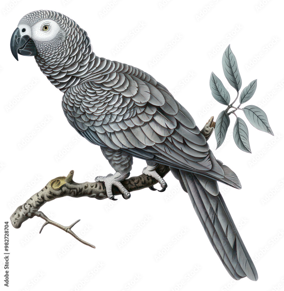 Fototapeta premium PNG Detailed parrot perched on branch