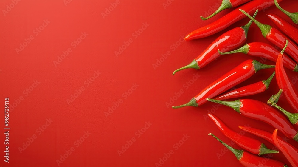 Fresh red chili peppers on a vibrant red background. Perfect for food, kitchen, and spice-related projects and designs. Fresh red chili peppers on a vibrant red background. Perfect for food, kitchen, and spice-related projects and designs.
