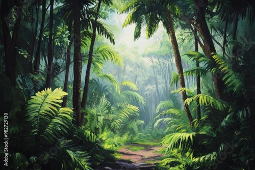 Tropical rain forest with trees, ai