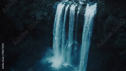 aerial view of a waterfall in forest, waterfall in the jungle, tropical landscape in the jungl photo