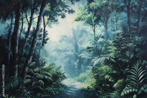 Tropical rain forest with trees, ai