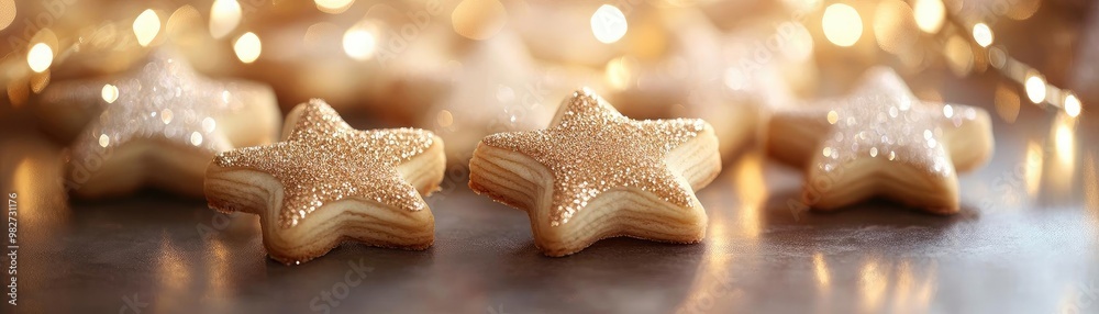 Delightful star-shaped cookies adorned with sparkling sugar, perfect for festive celebrations and holiday gatherings. Delightful star-shaped cookies adorned with sparkling sugar, perfect for festive celebrations and holiday gatherings.