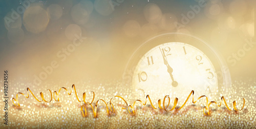 Silvestermotiv mit Zifferblat zwölf uhr  und Bokeh-Effekt