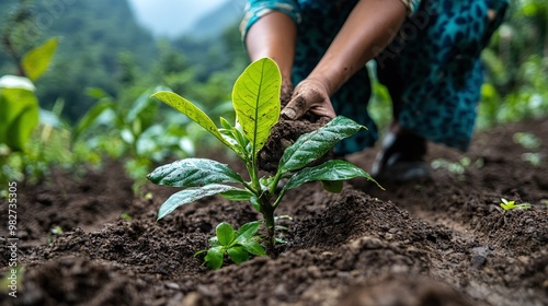 efforts in reforestation and restoring deforested land through tree planting to regenerate ecosystems improve wildlife habitat and restore the environment photo