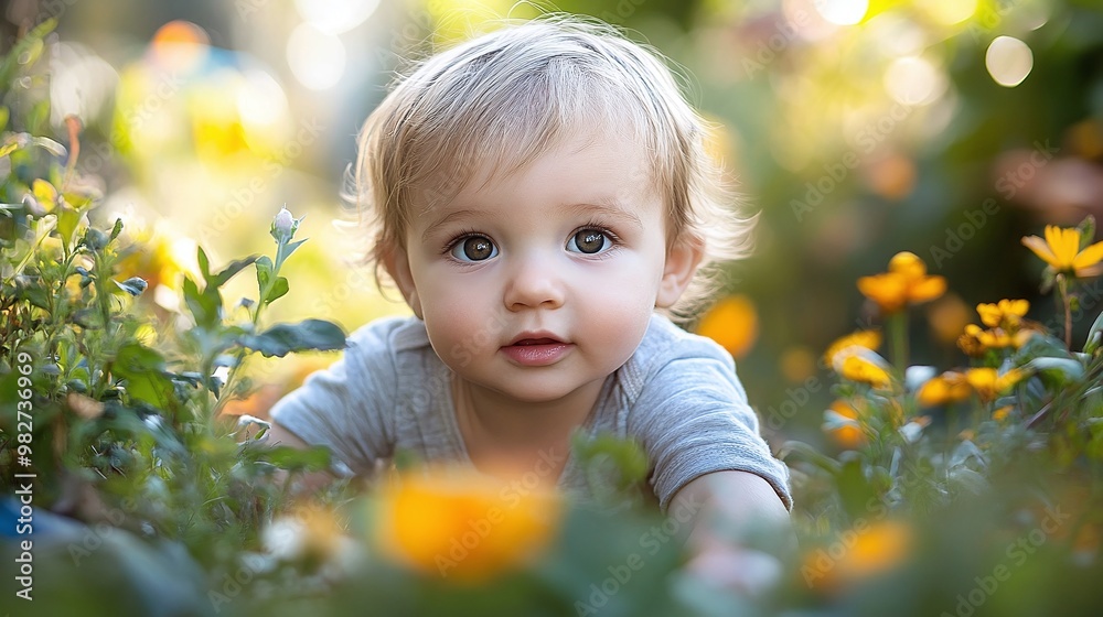 small child in the garden playing with flowers and plants enjoying the joy of nature and the beauty of the outdoor environment small child in the garden playing with flowers and plants enjoying the joy of nature and the beauty of the outdoor environment