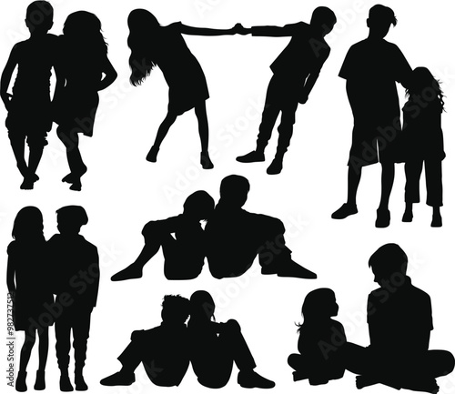 collection of brother and sister silhouettes in different poses