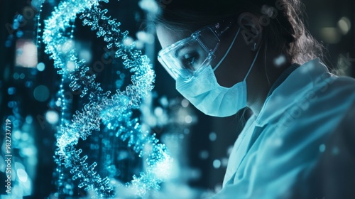 Wallpaper Mural Genetic research and Biotech science Concept. Human Biology and pharmaceutical technology on laboratory background Torontodigital.ca