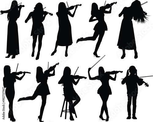Girl playing violin silhouette