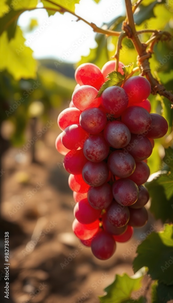 Close-up of ripe red grapes hanging on vines in a sunlit vineyard, showcasing vibrant fruit ready for harvest. Close-up of ripe red grapes hanging on vines in a sunlit vineyard, showcasing vibrant fruit ready for harvest.