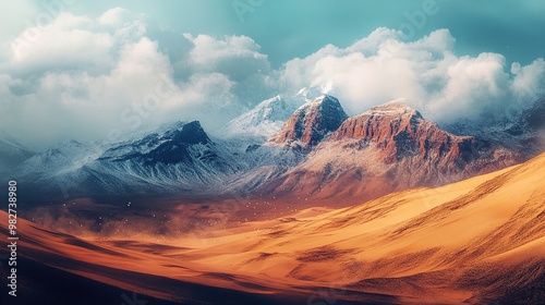 desert, snow on top of the moutains 