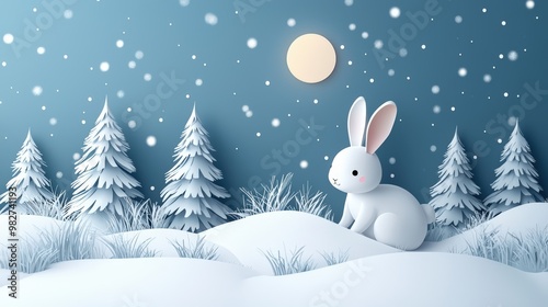 Bunny in a snowy forest photo