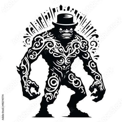 Wallpaper Mural Golem creature with victorian flourish decoration in black and white illustrations, cutout graphic o Torontodigital.ca