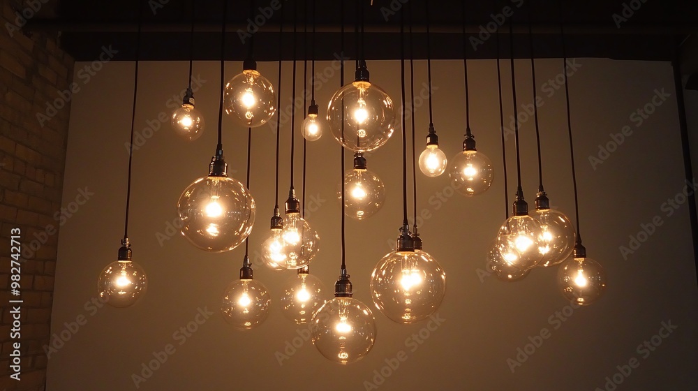 multiple hanging light bulbs from the ceiling providing a stylish modern lighting fixture in an interior space with bright illumination multiple hanging light bulbs from the ceiling providing a stylish modern lighting fixture in an interior space with bright illumination