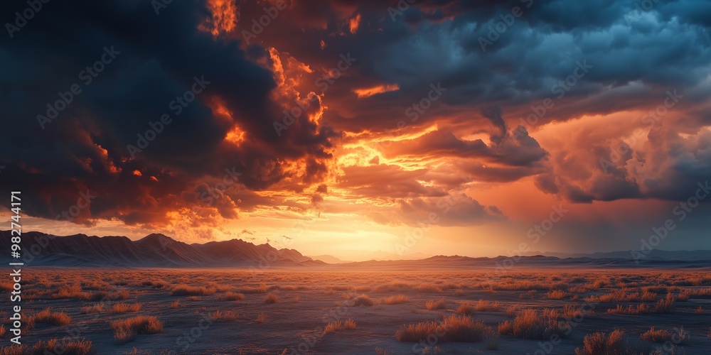 Fototapeta premium sunset approaching storm desert